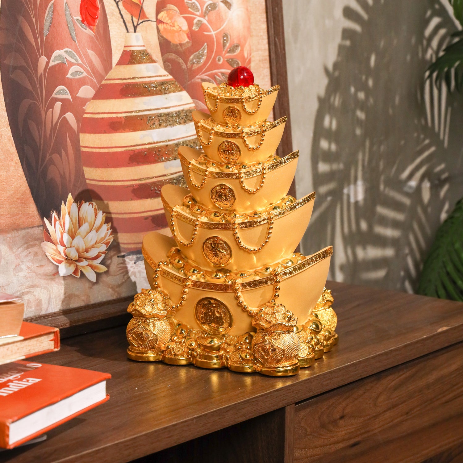 Five-Tier Gold Ingot Tower of Growing Wealth 32cm