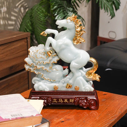The Wealth Runner Jade Horse with Cabbage 33cm
