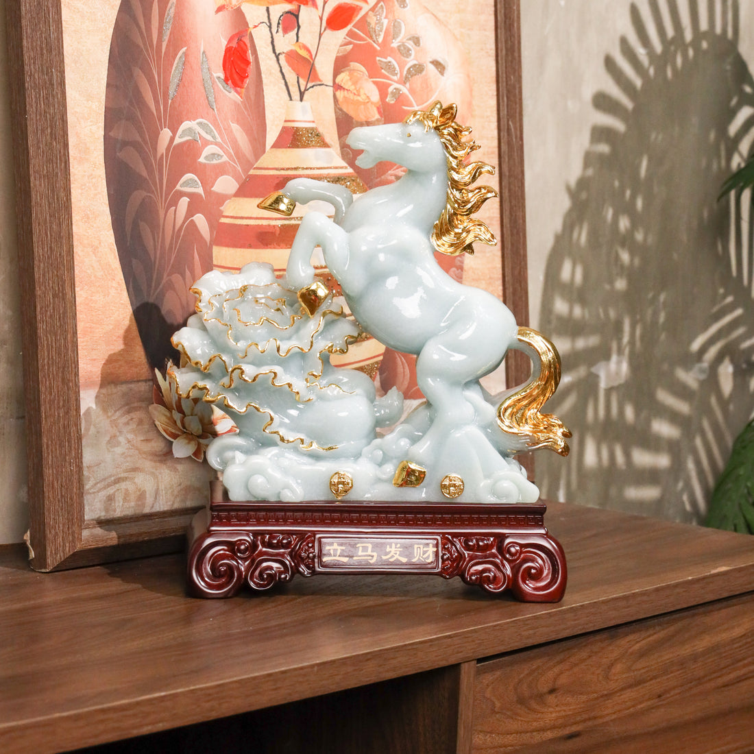 The Wealth Runner Jade Horse with Cabbage 33cm