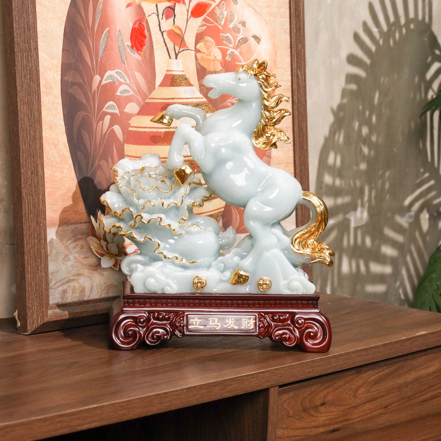The Wealth Runner Jade Horse with Cabbage 33cm