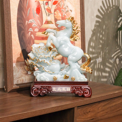 The Wealth Runner Jade Horse with Cabbage 33cm