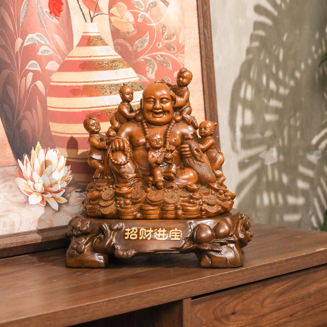 Joyful Family Laughing Buddha with Children 28cm
