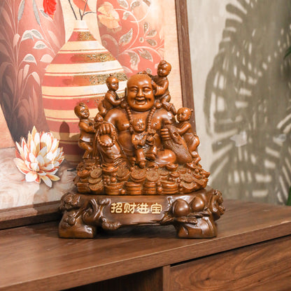Joyful Family Laughing Buddha with Children 28cm