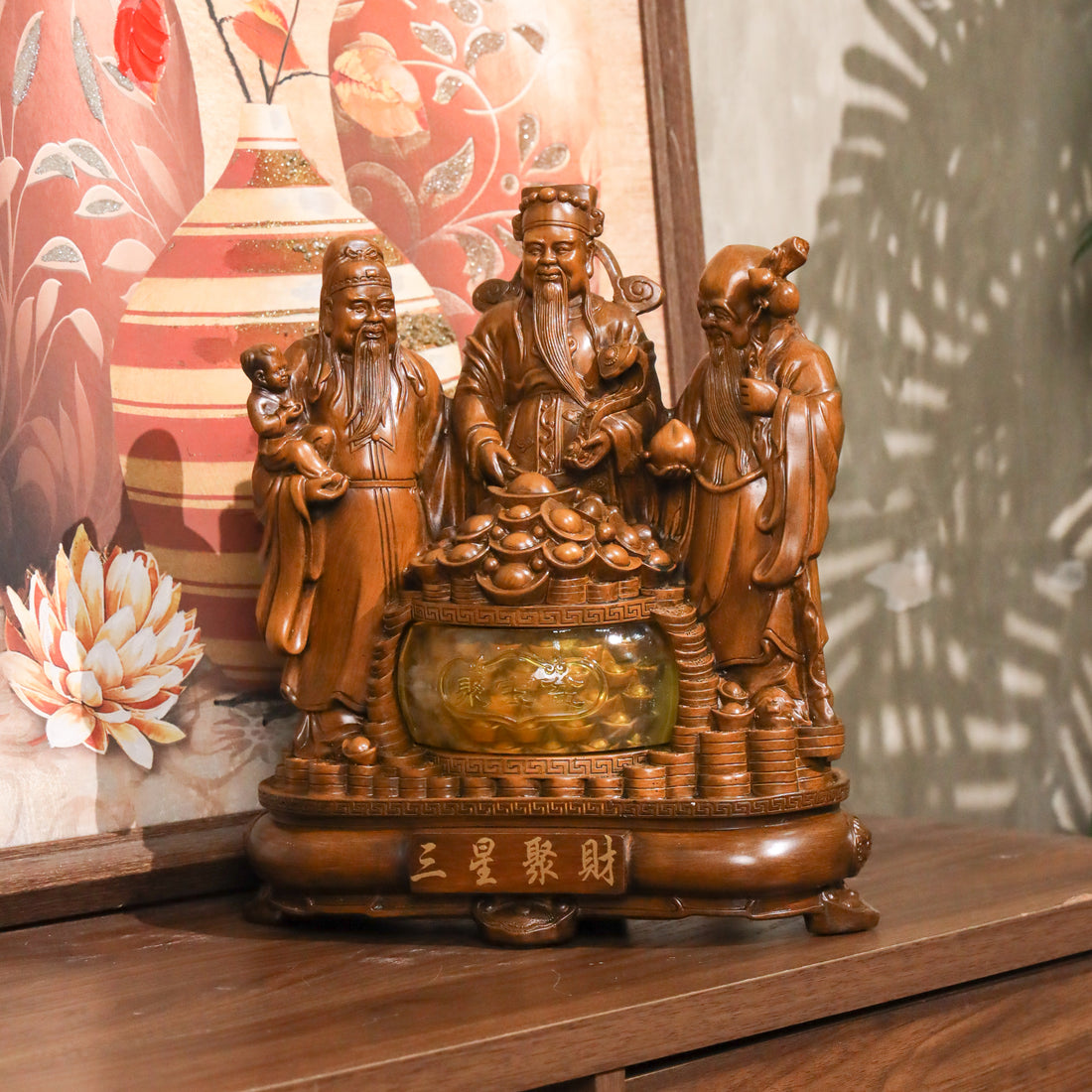 Triple Blessings Wood Fuk Luk Sau 32cm