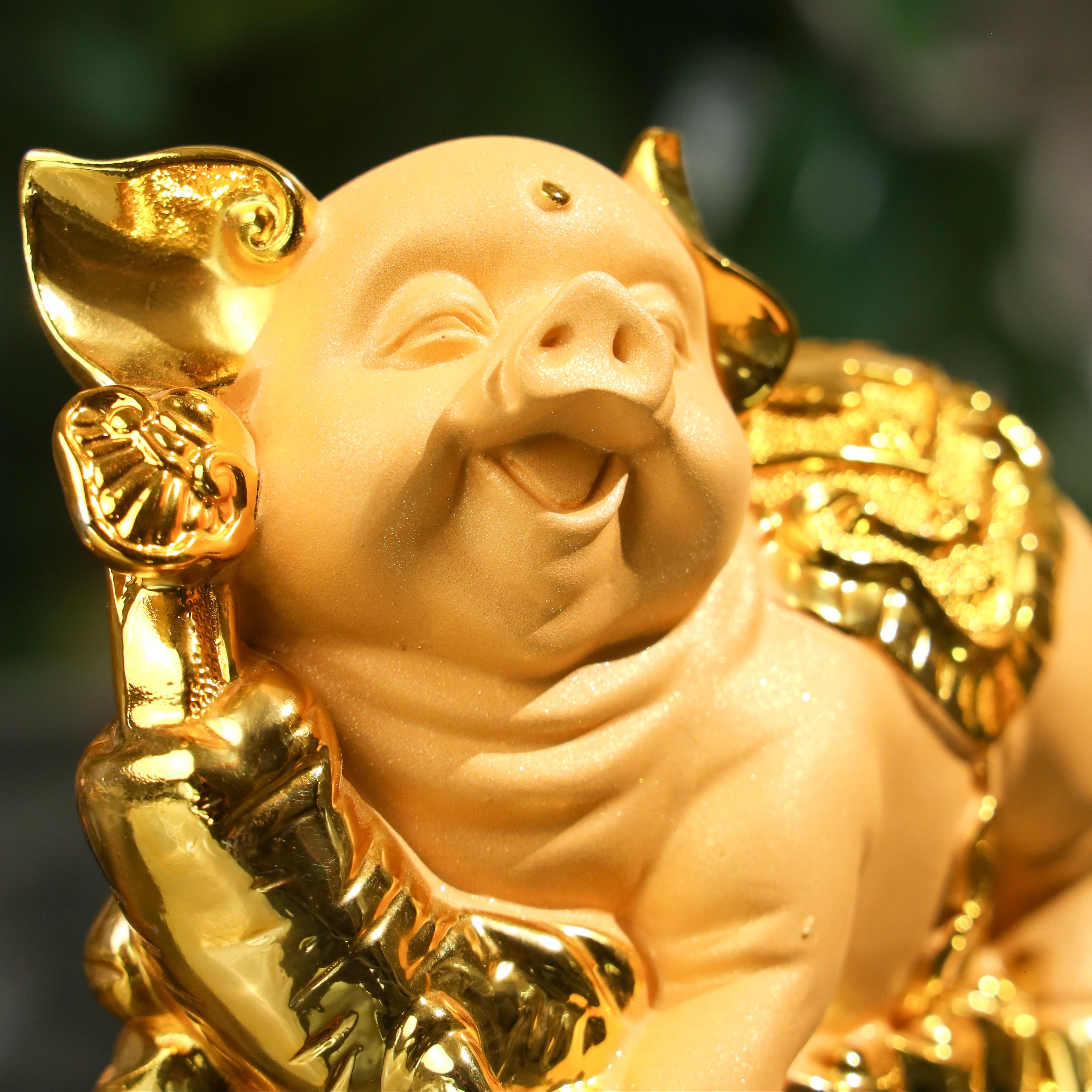 Golden Zodiac Pig of Comfortable Wealth 18cm
