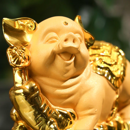 Golden Zodiac Pig of Comfortable Wealth 18cm