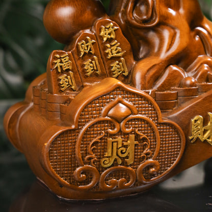Double Fortune Wood Money Tree &amp; Frog 37cm
