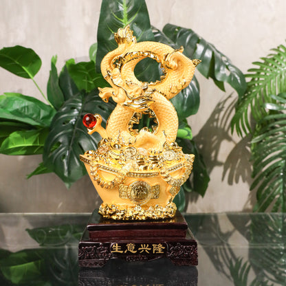 Golden Infinity Dragon on Wealth Ingot 38cm