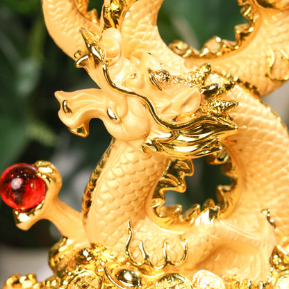 Golden Infinity Dragon on Wealth Ingot 38cm