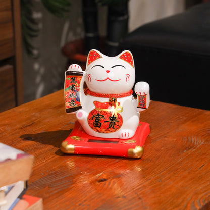 Solar-Powered Fortune Magnet Lucky Cat 14cm