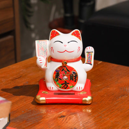 Solar-Powered Fortune Magnet Lucky Cat 14cm