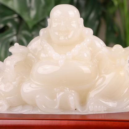 "Bring Endless Happiness" - Jade Laughing Buddha 33cm