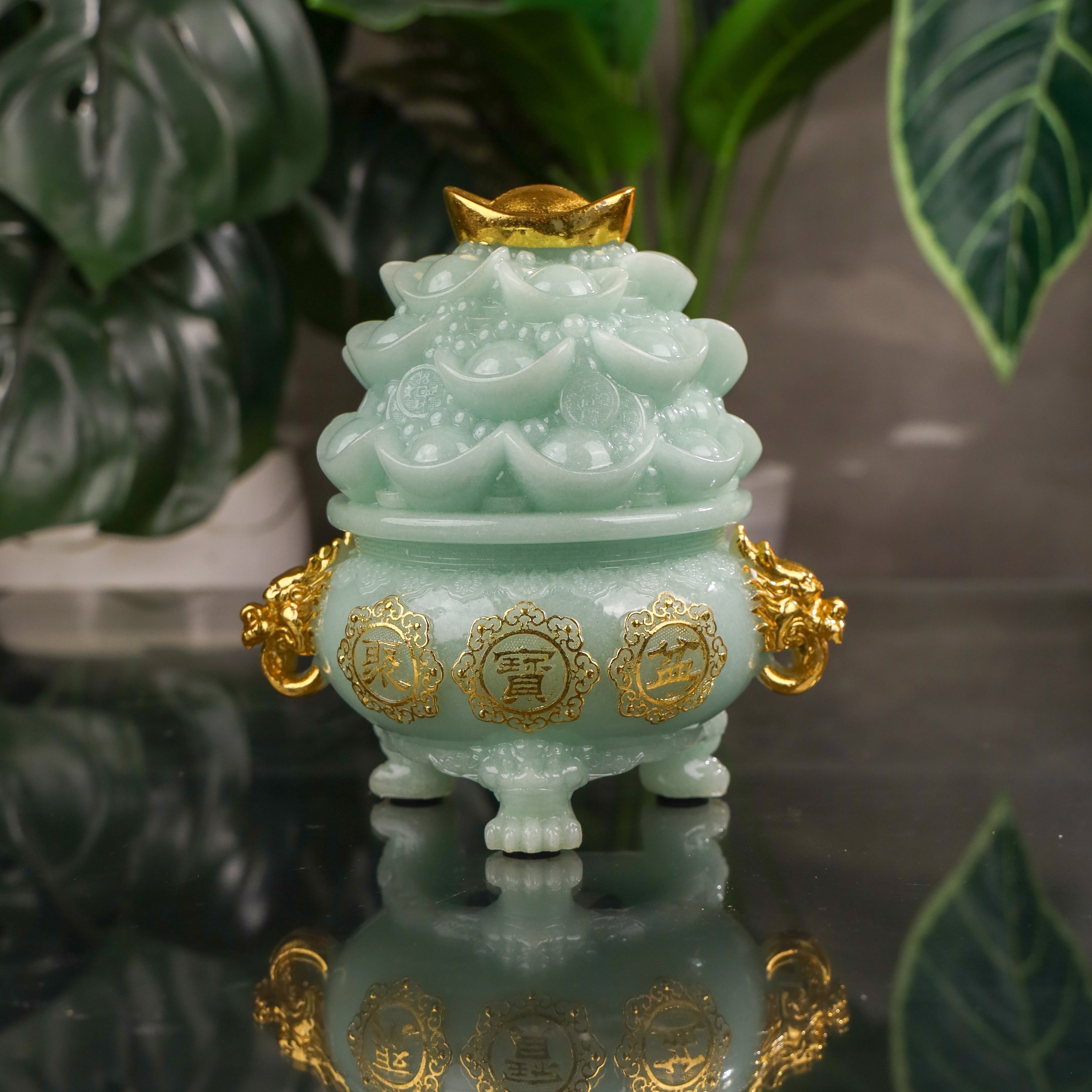 Elegant Jade Wealth Bowl of Abundance 17cm