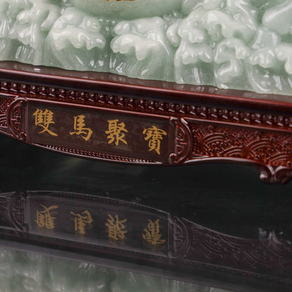 Double Jade Horses of Achievement and Gain 30cm