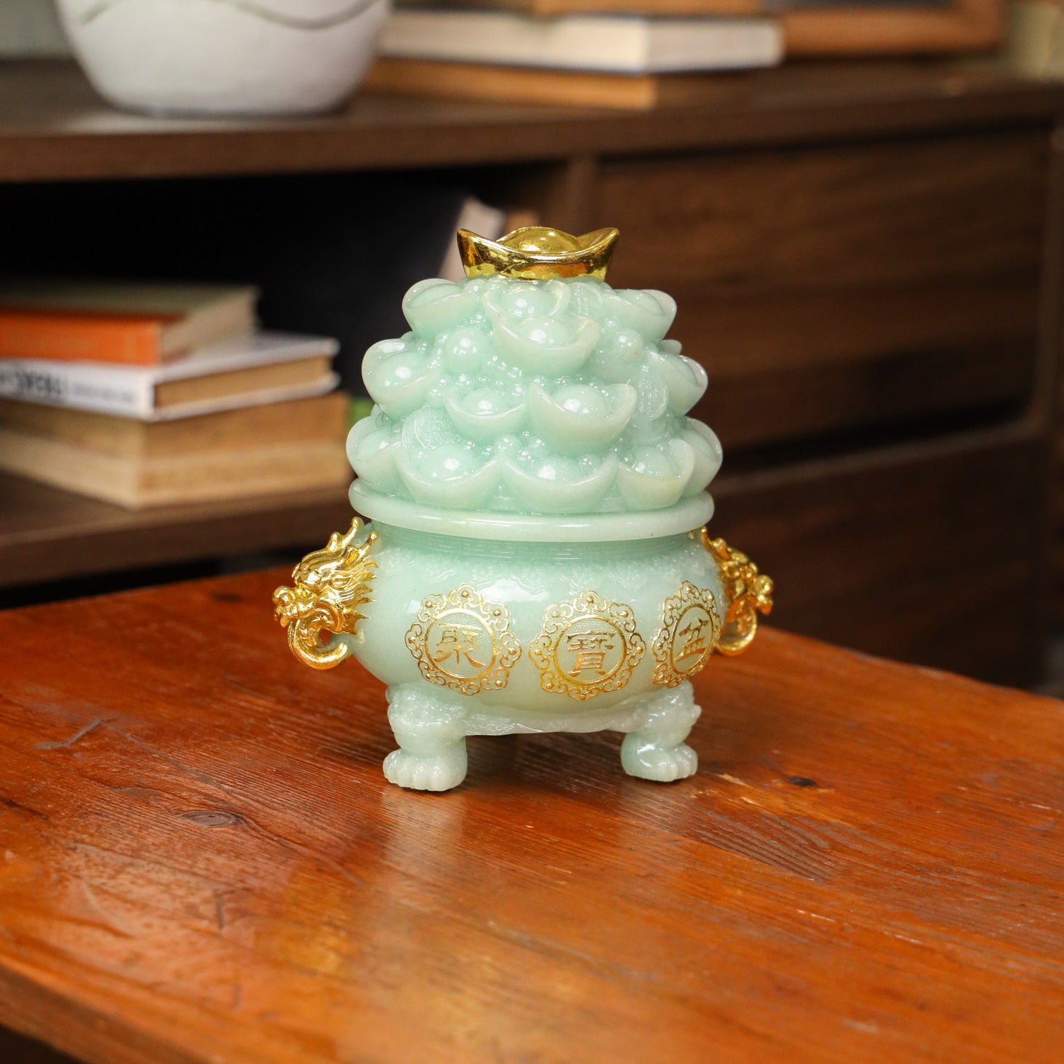 Elegant Jade Wealth Bowl of Abundance 17cm