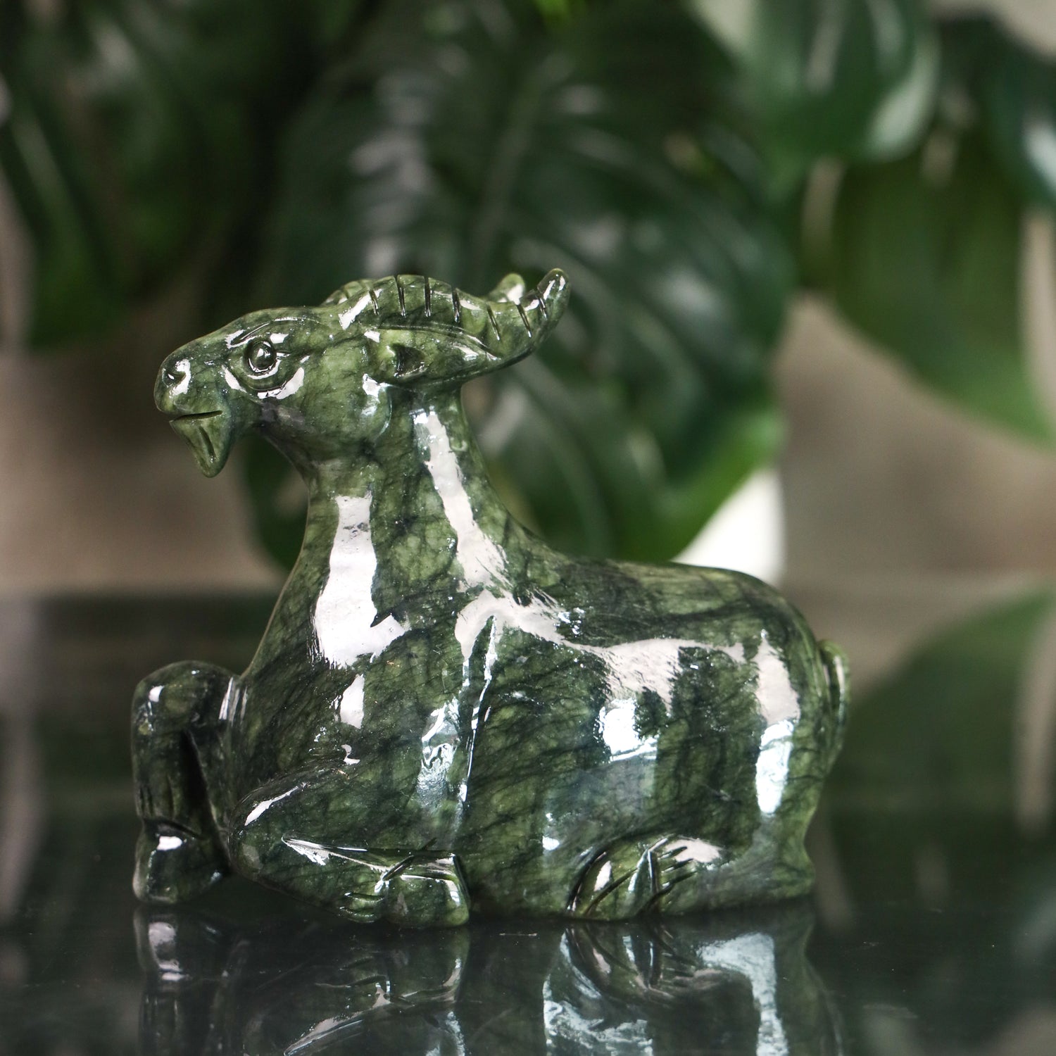 Jade Zodiac Goat for Peaceful Work 15cm