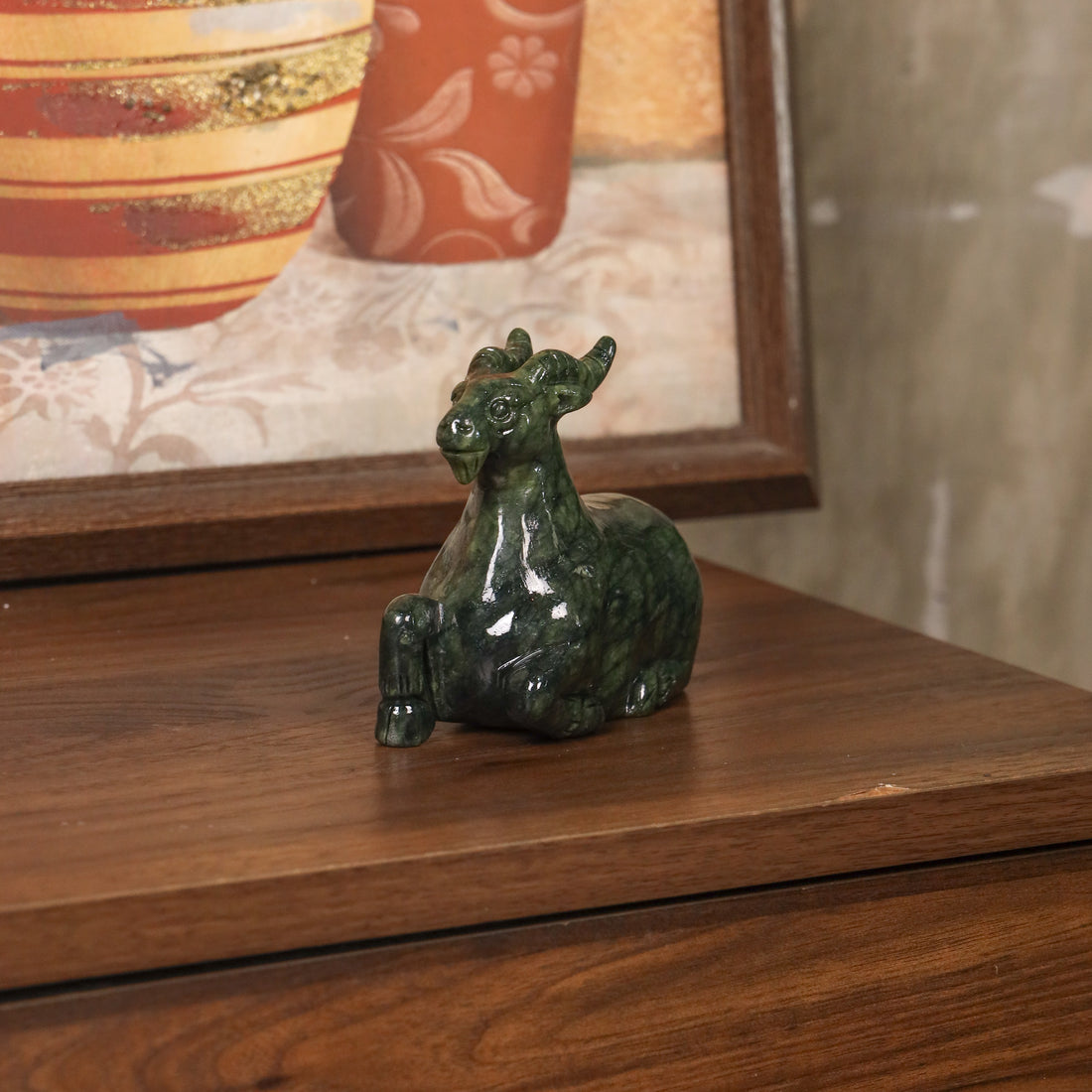 Jade Zodiac Goat for Peaceful Work 15cm