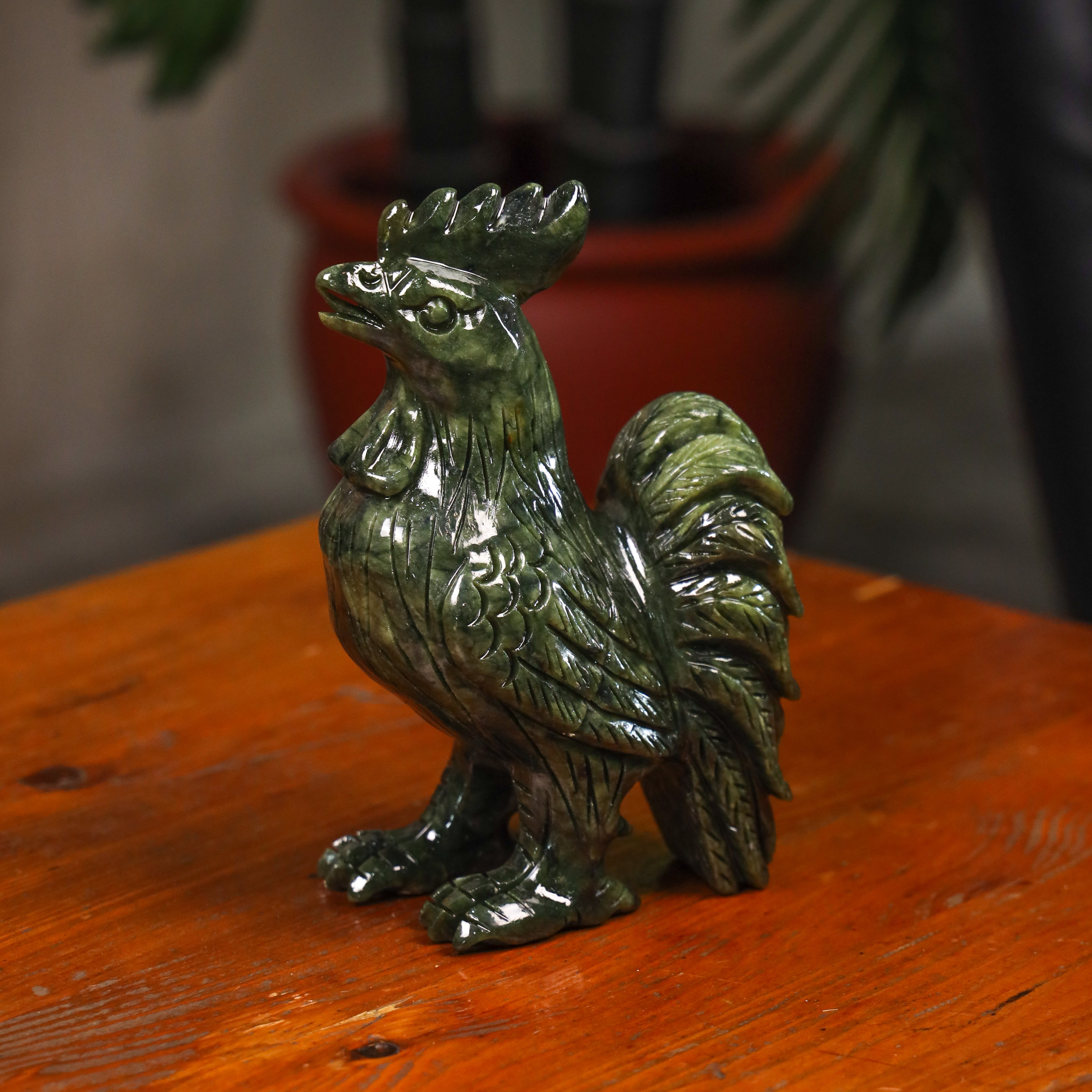 Jade Zodiac Rooster for Strong Diligence 17cm