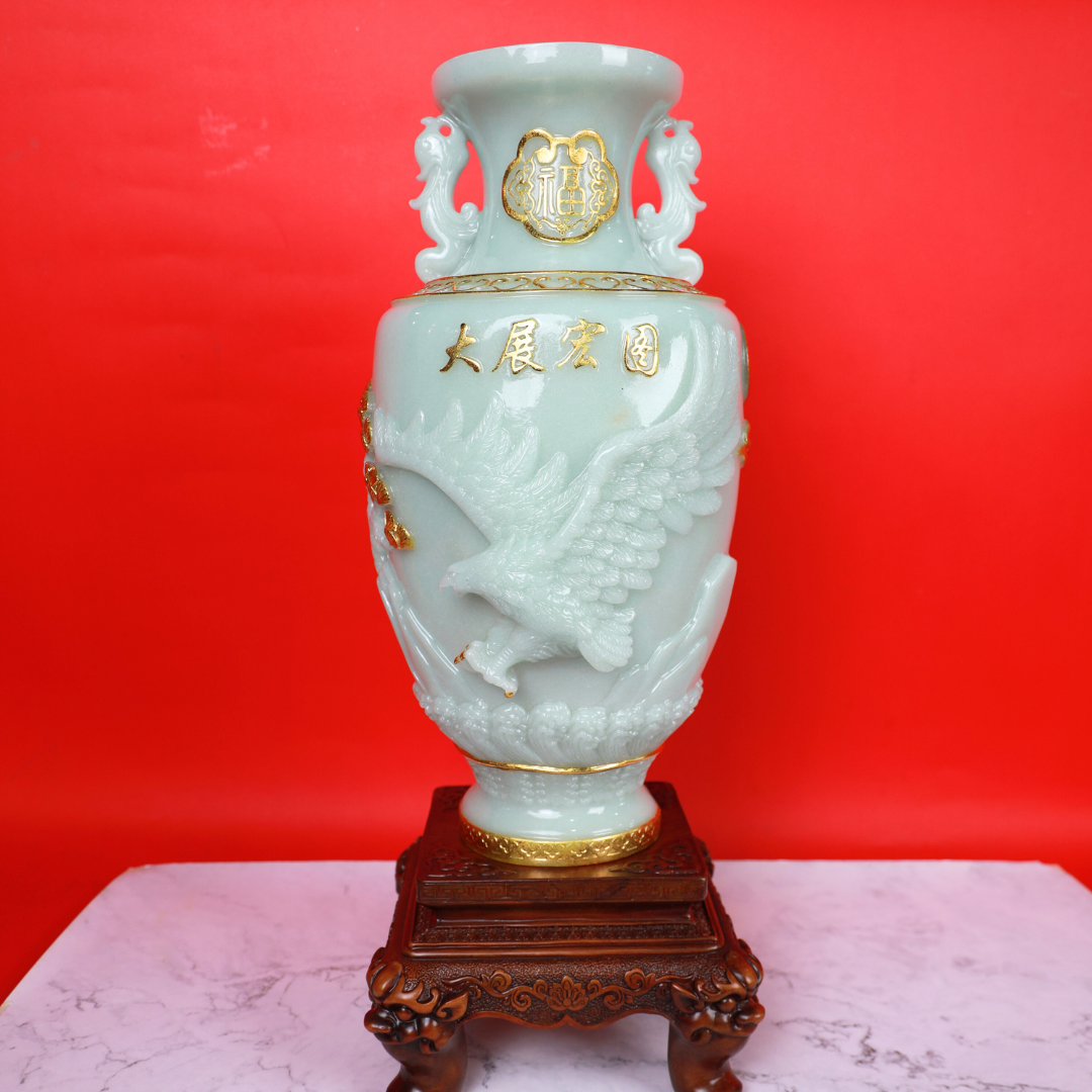 Majestic Jade Vase of Soaring Wealth 64cm