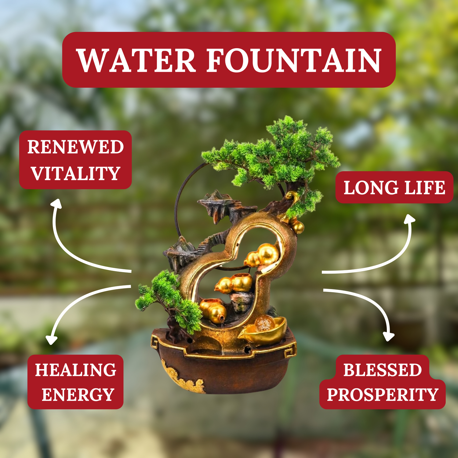 Illuminated Wu Lou Fountain of Blessed Health 60cm