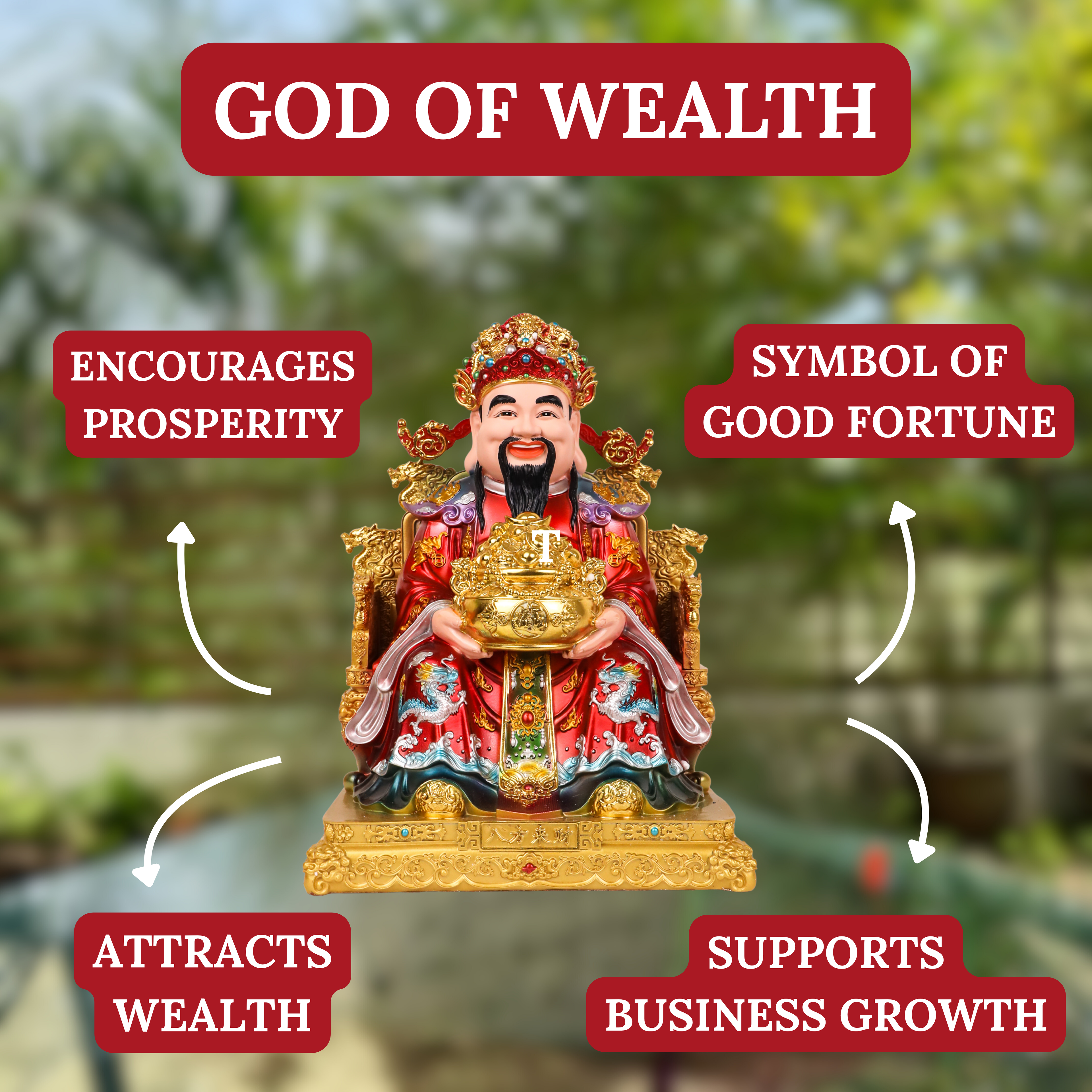 Ruby &amp; Gold God of Wealth Cai Shen 31cm