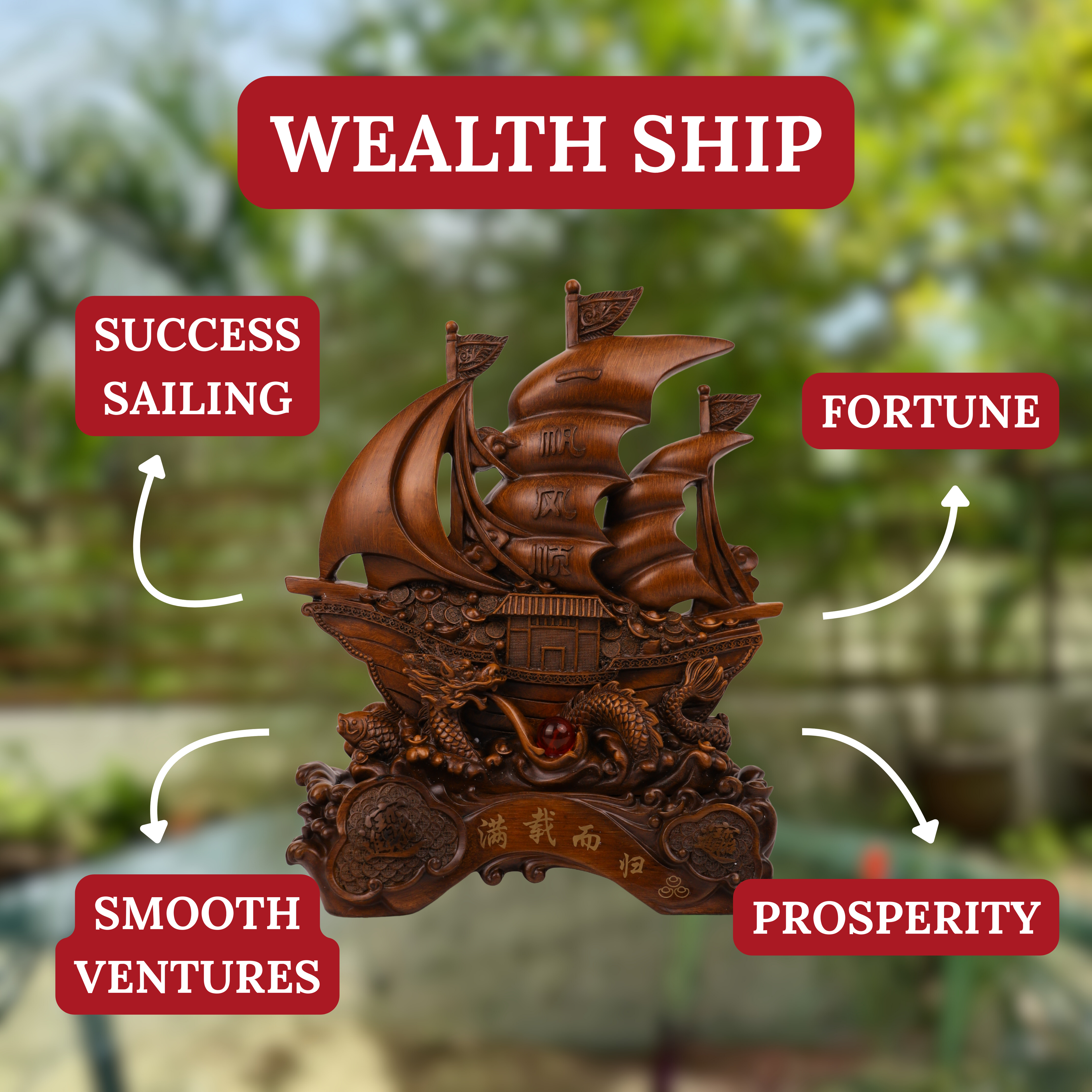 Wooden Ship of Boundless Prosperity 40cm