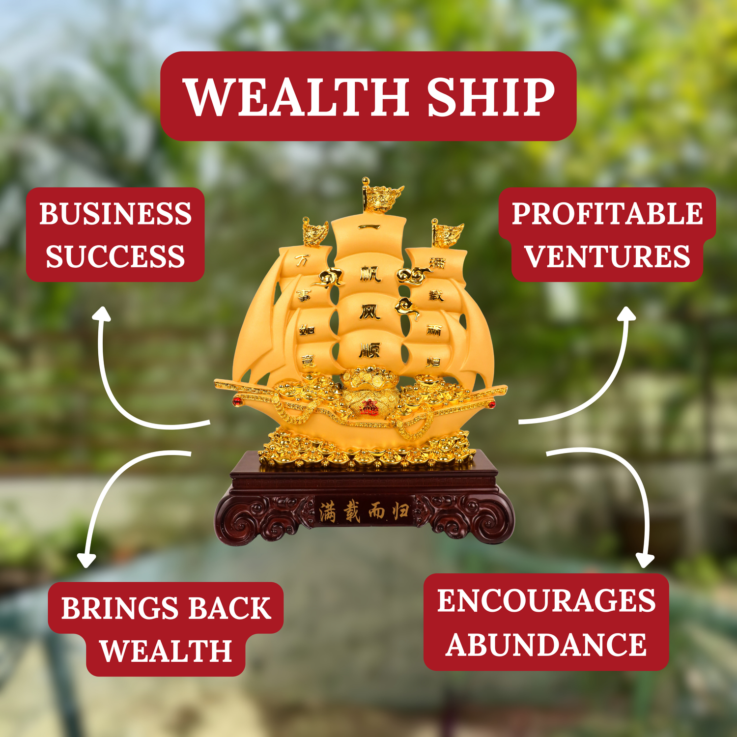 Return with Riches Golden Wealth Ship 46cm