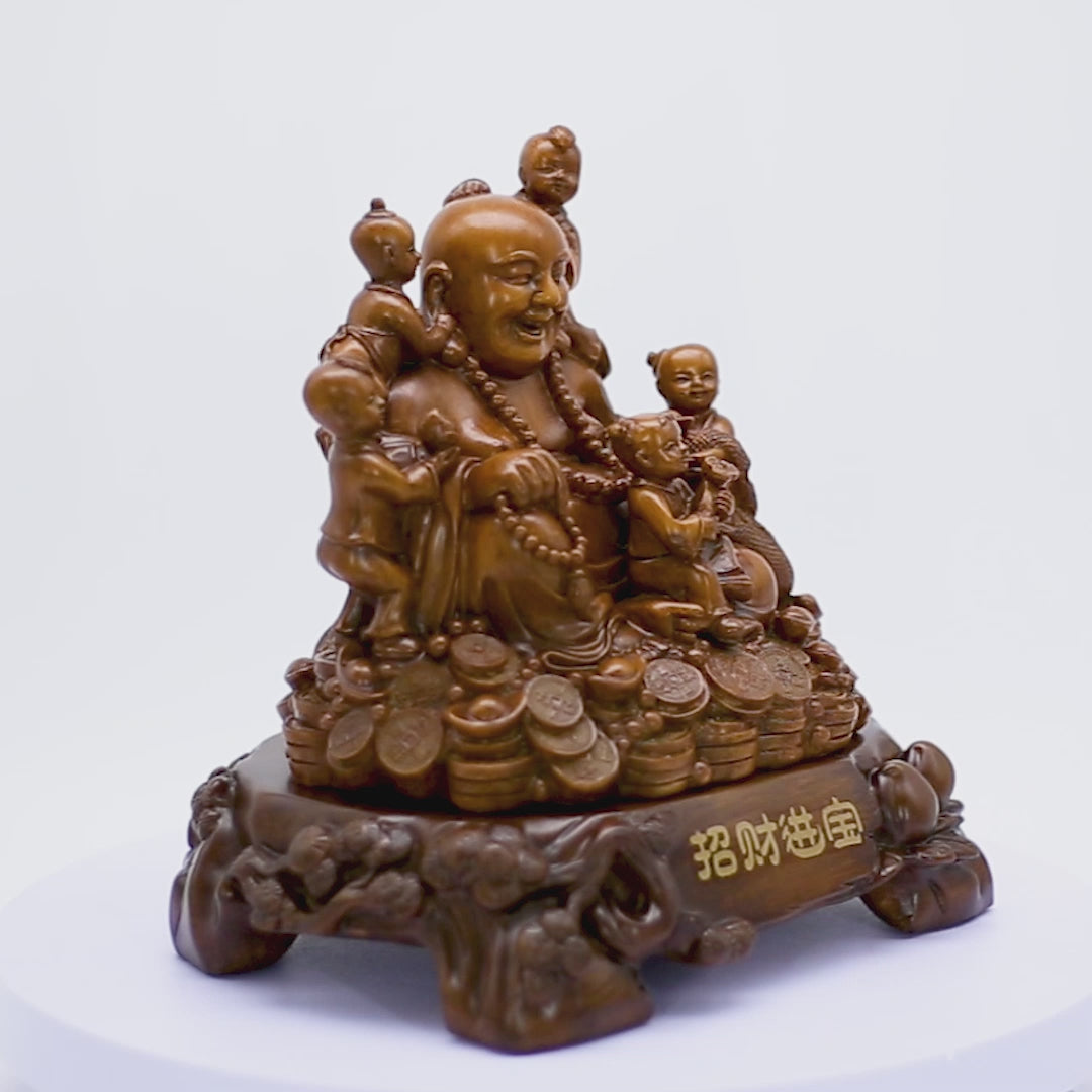 Joyful Family Laughing Buddha with Children 28cm