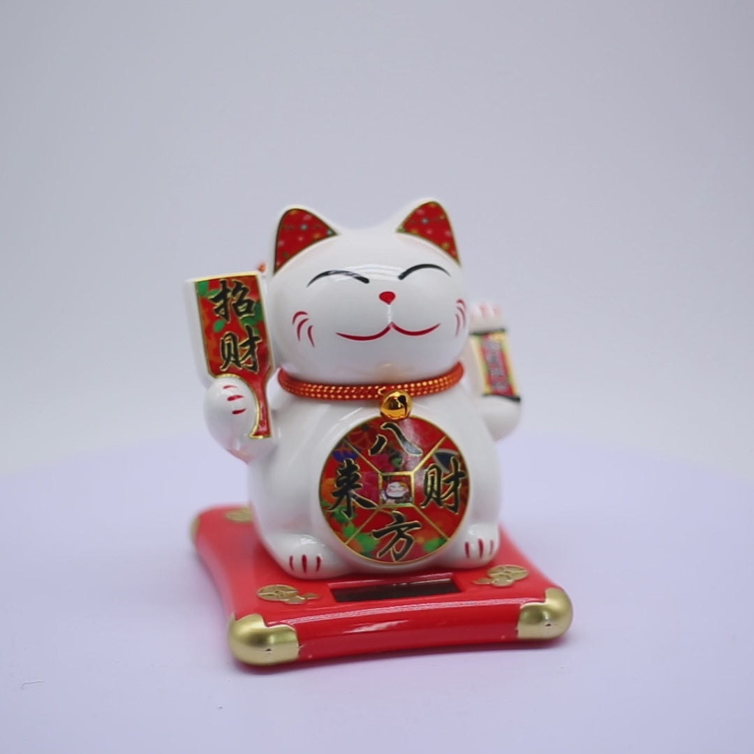 Solar-Powered Fortune Magnet Lucky Cat 14cm