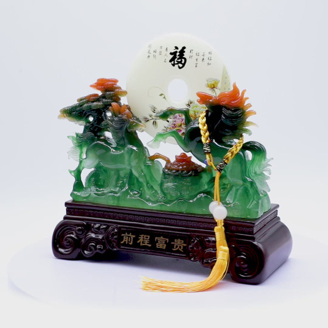 Wisdom &amp; Teamwork to Success Green Horses 27cm