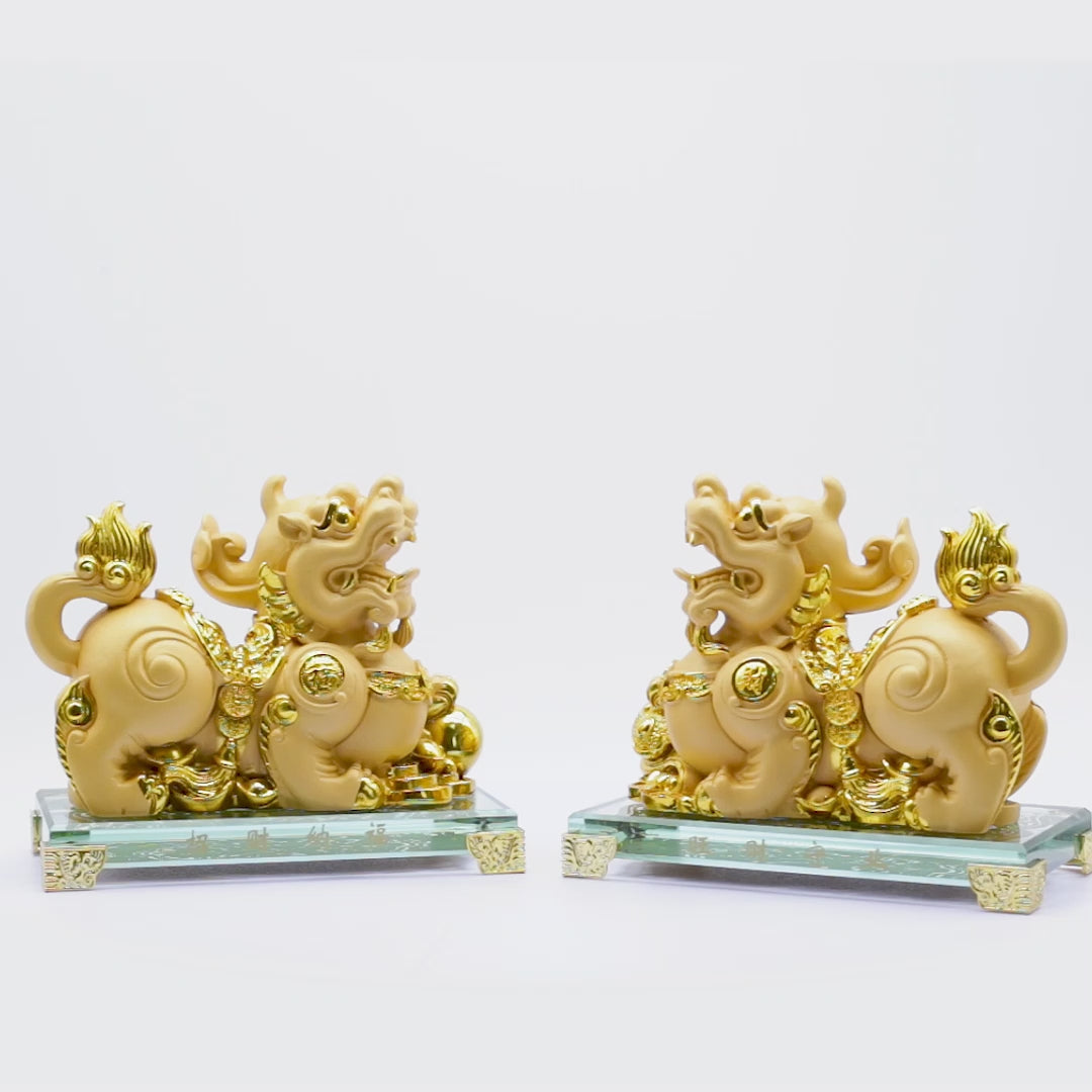 Golden Pi Yao Pair for Wealth Protection 16cm