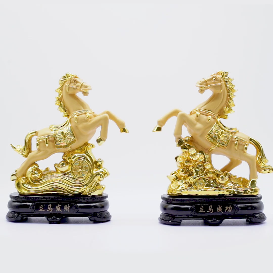 Double Success Golden Horse Pair 18cm