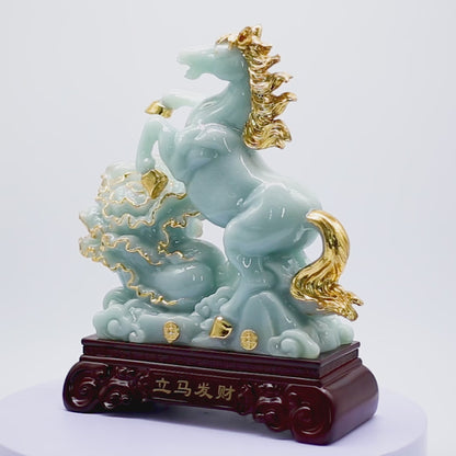 The Wealth Runner Jade Horse with Cabbage 33cm
