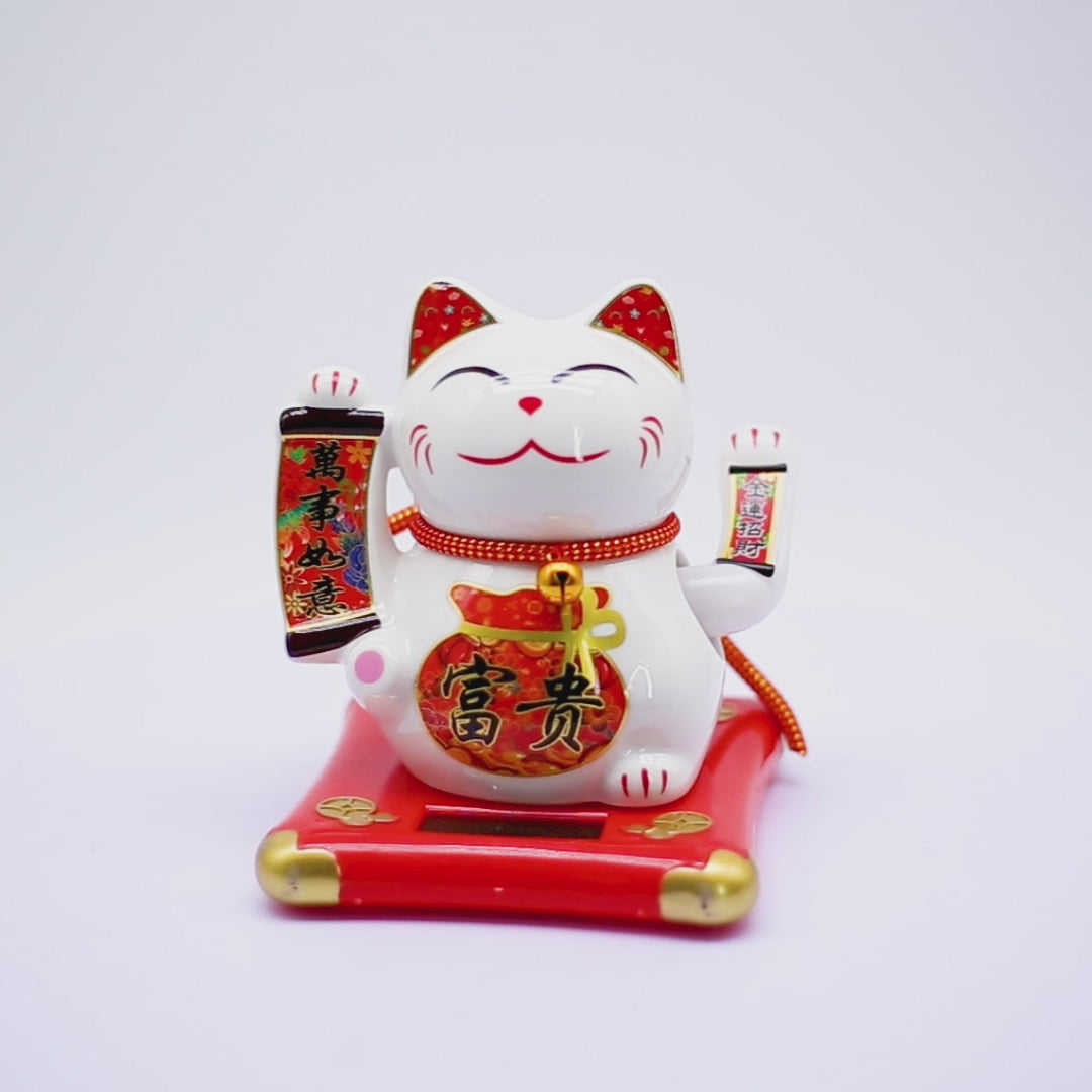 Solar-Powered Fortune Magnet Lucky Cat 14cm