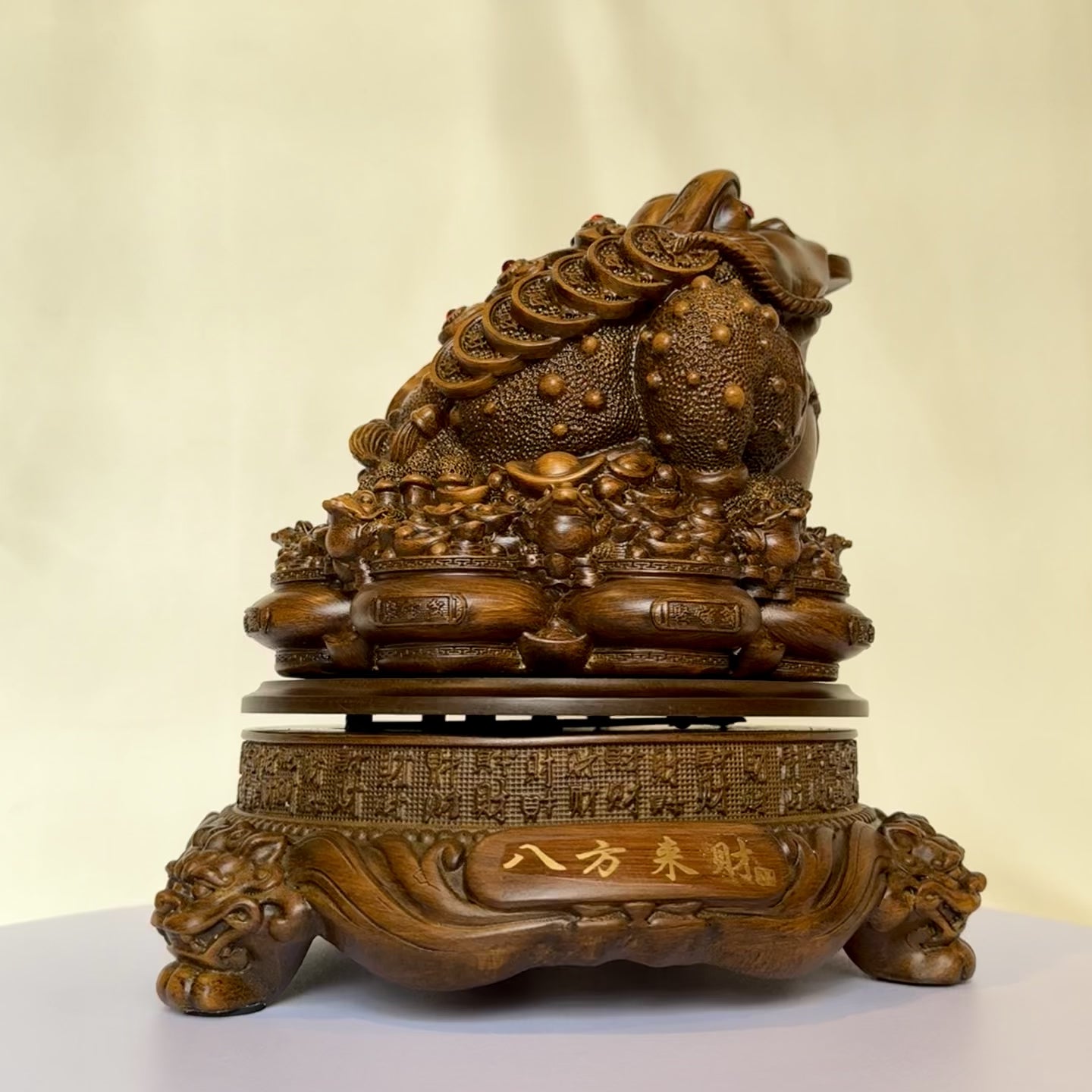 Wood Rotating Three-legged Toad on Money Pots 25cm