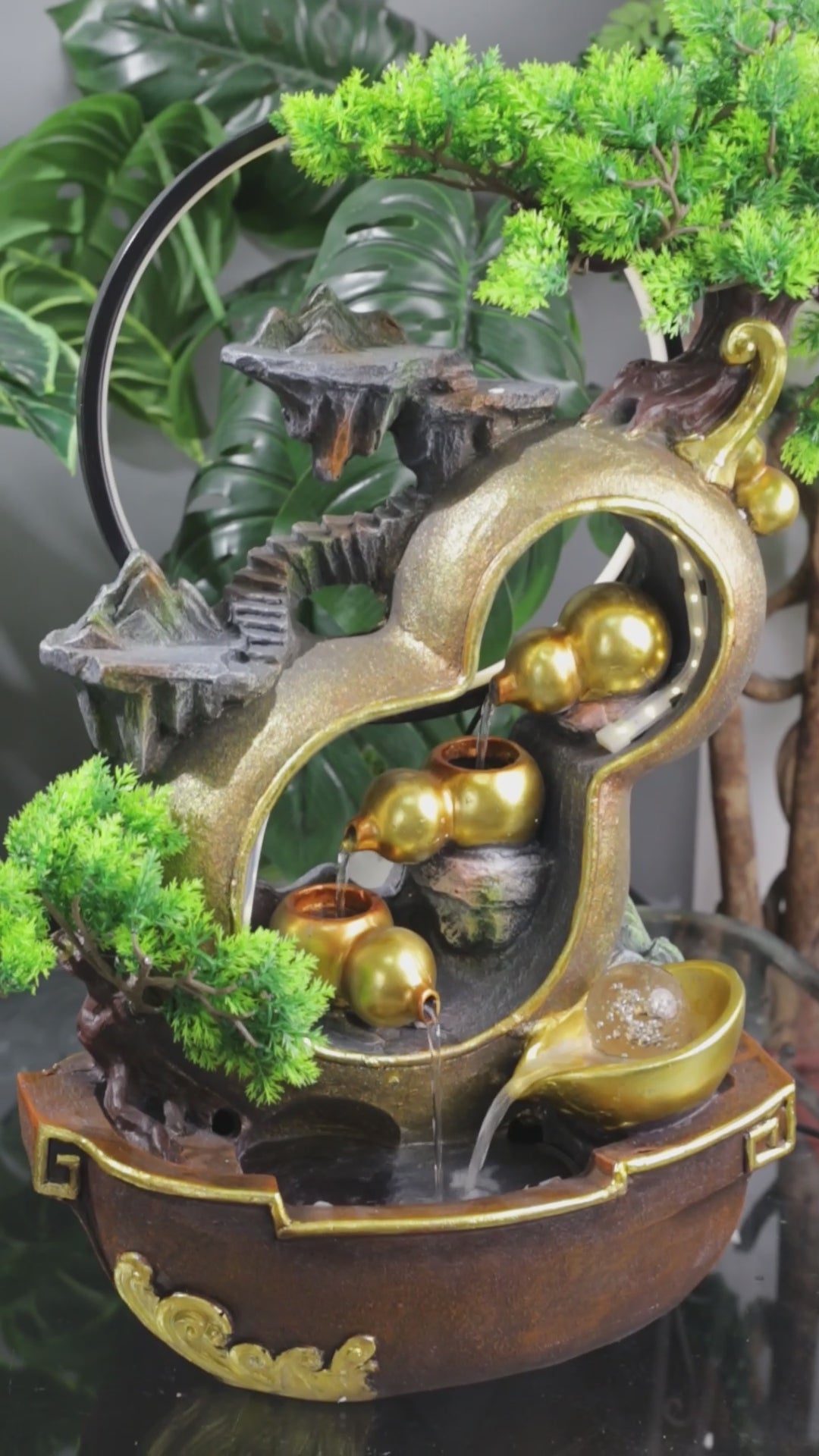 Illuminated Wu Lou Fountain of Blessed Health 60cm
