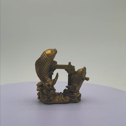 Double Fortune Brass Arowana Pair 12cm