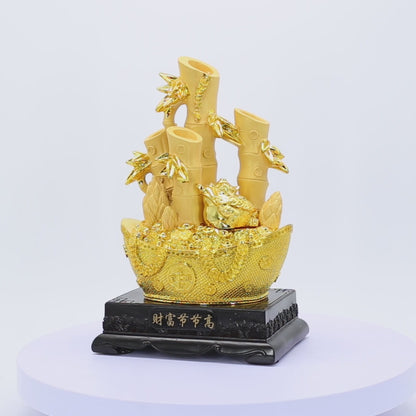 Lucky Bamboo on Golden Ingot for Growing Wealth 30cm