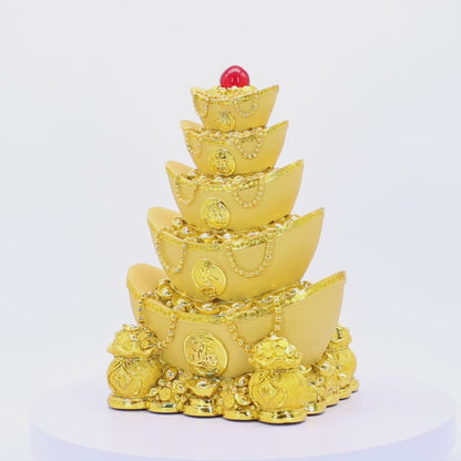 Five-Tier Gold Ingot Tower of Growing Wealth 32cm