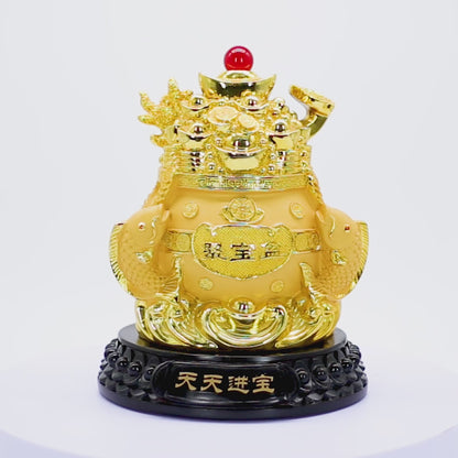 Golden Wealth Pot with Arowanas of Abundance 26cm