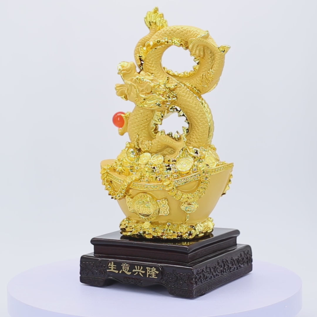 Golden Infinity Dragon on Wealth Ingot 38cm