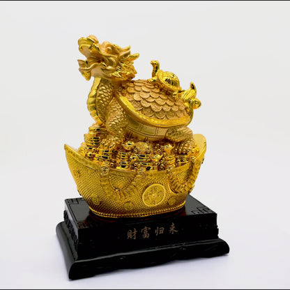 Stable Wealth Luck Golden Dragon Turtle 27cm