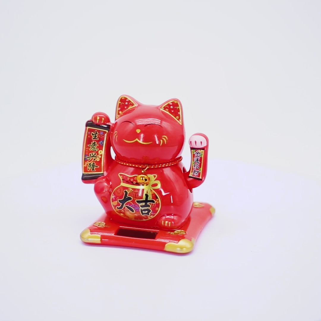 Auspicious Red Solar-Powered Lucky Cat 11cm