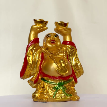 Gold Laughing Buddha Carrying Ingots of Wealth 16cm