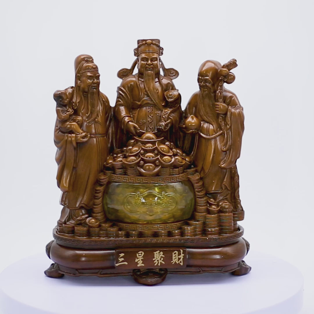 Triple Blessings Wood Fuk Luk Sau 32cm